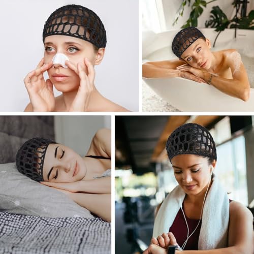 Black Crochet Mesh Wig Caps 2Pcs, Reusable Soft Sleeping Hair Nets