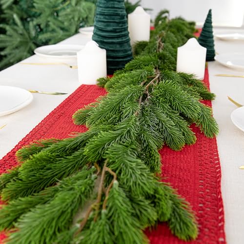 Artificial Norfolk Pine Garland 6 Ft - 2 Pack Dense Christmas Greenery for Holiday Decor