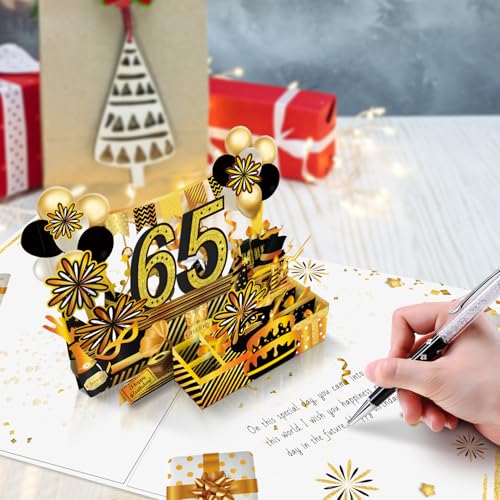 65th Birthday Pop Up Card - 1961 Retro Gold Greeting Card for Men and Women