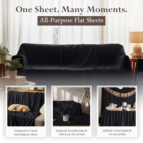 Full Size Black Flat Sheet - Ultra Soft, Breathable Microfiber