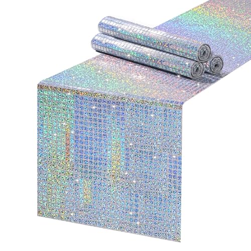 Silver Sequin Table Runner for Disco Party - Set of 4, 13x72 Inches