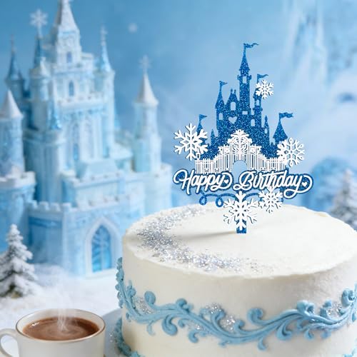Acrylic Glitter Snowflake Castle Cake Topper - Happy Birthday Decoration