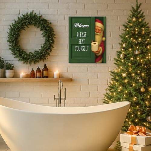 Christmas Bathroom Wall Art Print Vintage Santa Claus Canvas Frame - Seat Yourself 8x10