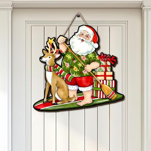 Tropical Beach Christmas Wooden Wreath - Flamingo Welcome Sign
