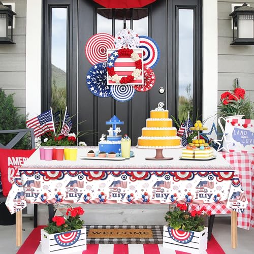 4th of July Tablecloth - American Flag Plastic Cover 54x108"