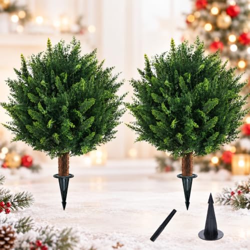 21 Inch 2-Pack Artificial Christmas Cedar Topiary - Outdoor Porch Decor (Variation: 21 Inch - 2pack)