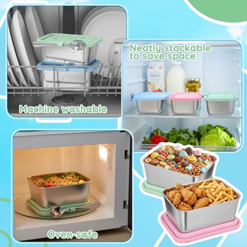 3 Pack Stainless Steel Snack Containers with Silicone Lids - 15oz