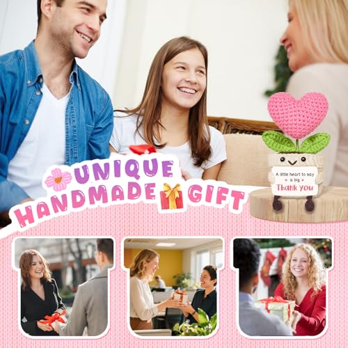 Thank You Gift for Women – Handmade Crochet Pink Heart Flower