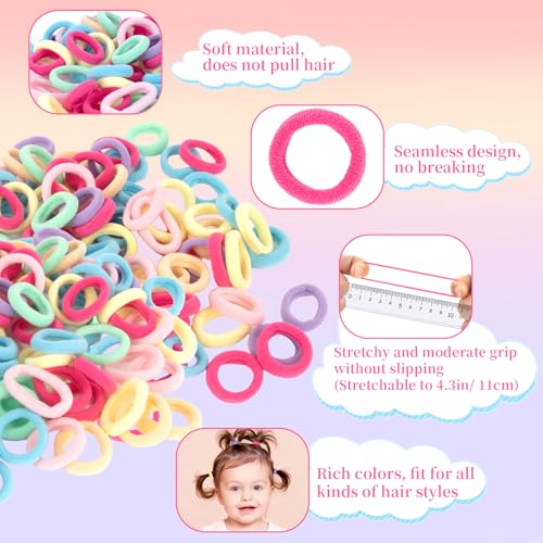RAQEHO 400PCS Baby Hair Ties - Soft Seamless Toddler Hair Bands for Fine Hair