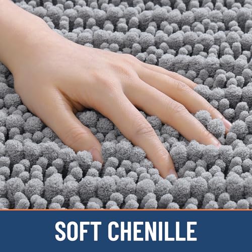 Smiry Grey Bathroom Rug 30'' x 20'' - Soft Chenille Mat with Rubber Backing