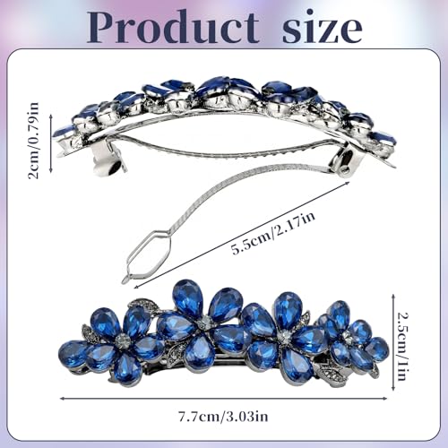 Blue Crystal Flower Hair Barrette Rhinestone Wedding Clip for Women