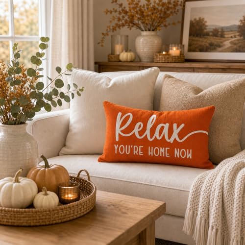 PANDICORN Faux Linen Decorative Throw Pillow Cover, 12x20 Inch, Orange