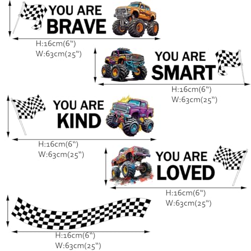 Runtoo Monster Truck Wall Decals with Inspirational Quotes for Kids Room