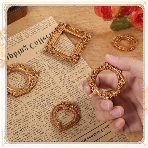 Vintage Gold Resin Mini Picture Frames - 5 Pcs for DIY Craft