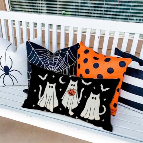 PANDICORN Halloween Throw Pillow Cover 12x20 Cute Ghost Cat - Black
