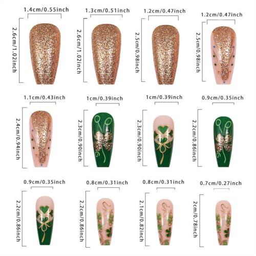 St. Patrick's Day Medium Coffin Press on Nails Green Gold Clover