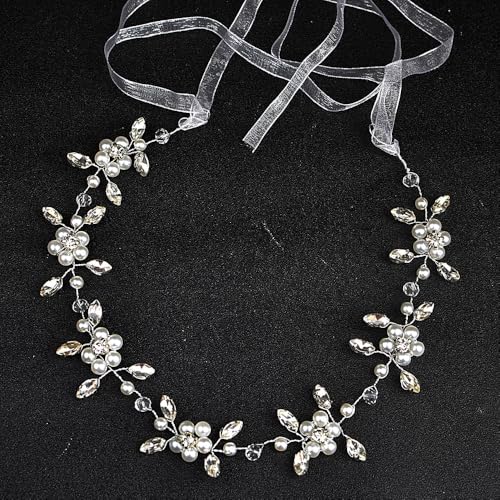 Silver Flower Girl Headpiece Crystal Pearl Bridal Headband