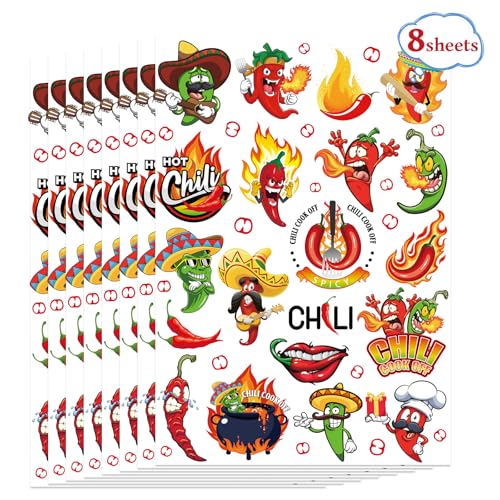 Chili Cook-Off Temporary Tattoos - 160 Pcs Red Hot Pepper Party Favors