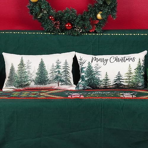 ONWAY Christmas Tree Throw Pillow Covers, 12x20 Lumbar Cushion Cases, Set of 2