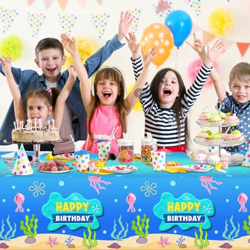 3 Pcs Blue Ocean Birthday Tablecloths - 108x54" Under The Sea Party Decor