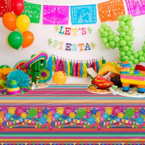 4 Pcs Mexican Fiesta Tablecloths - 51x86 Inch Waterproof Party Table Covers