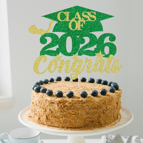 Class of 2026 Graduation Cake Topper - Green Gold Party Decor
