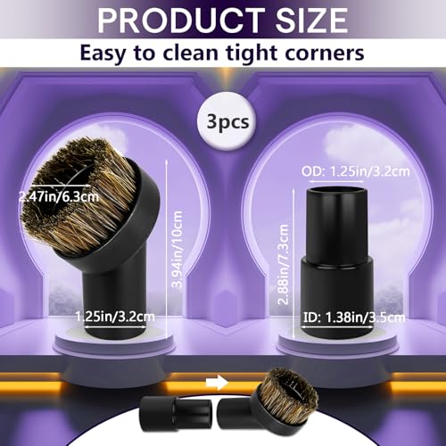 Chaseroad 3-Pack Horse Hair Brush Vacuum Attachments Set