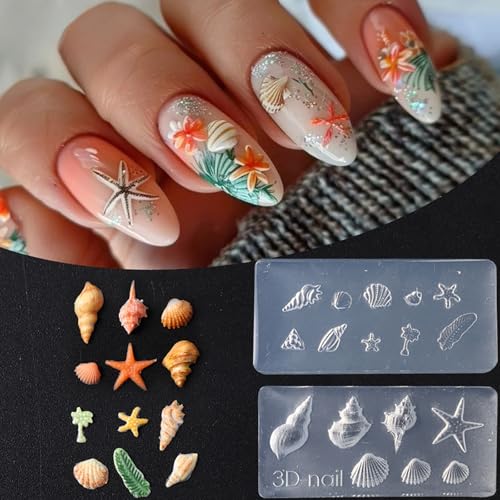 Ocean Silicone Nail Art Molds Set with Carving Pen for 3D Beach Charms