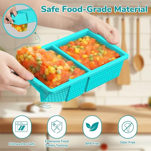 Doasuwish Silicone Freezer Trays with Lids - 2-Pack Blue Meal Prep Molds