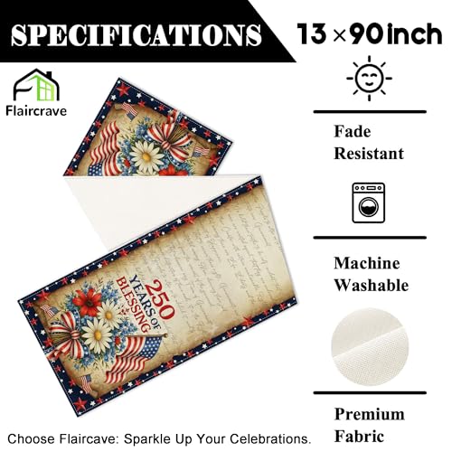 Patriotic Table Runner 13x90 inches for 4th of July Decor