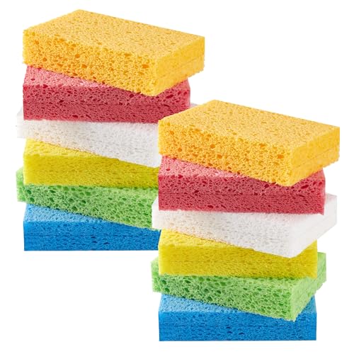 JOYMOOP Cellulose Kitchen Sponges - Non-Scratch Dish Scrubbers, 12 Pack