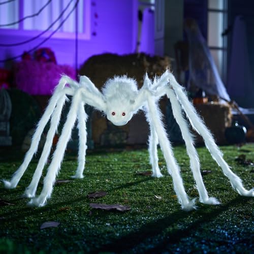 JOYIN 5ft Giant White Halloween Spider, Poseable Scary Hairy Yard Prop