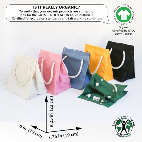 Simple Ecology Organic Canvas Lunch Sack - Black, 9.25x7.25x6 in., Reusable & Washable Eco-Friendly Tote