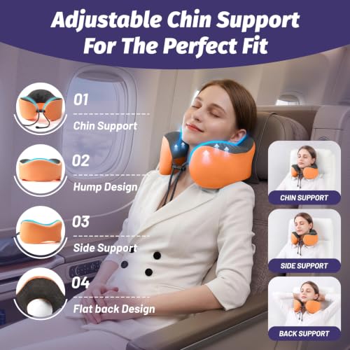 Ergonomic Memory Foam Travel Neck Pillow for Airplane Comfort - Orange