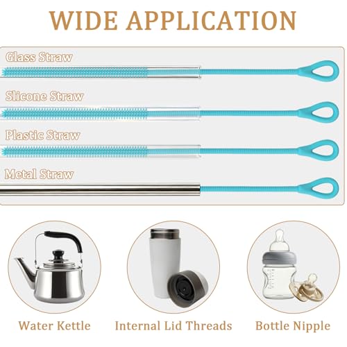 SHEHARUHI 4-Piece Silicone Straw Cleaning Brush Set - Grey & Blue