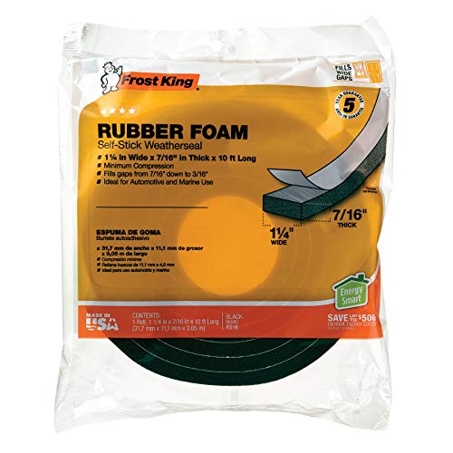 Frost King Sponge Rubber Foam Tape, 1-1/4"W x 7/16"T x 10'L, Black