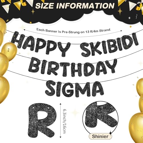 Pre-Strung Happy Skibidi Birthday Sigma Banner - Glittery Party Decoration