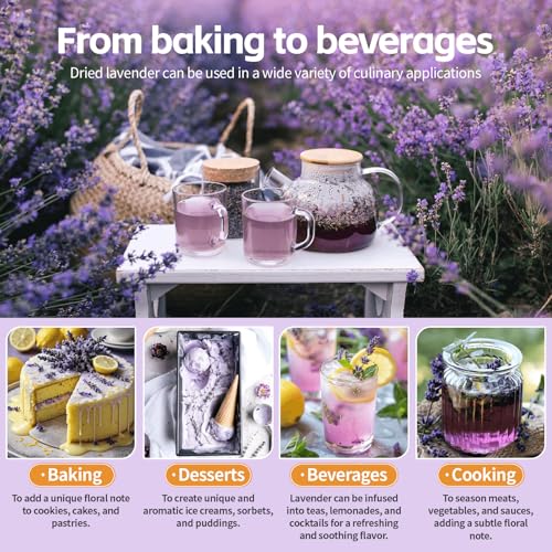 Fangkic Culinary Lavender Flowers - Food Grade Dried Buds, 4 oz