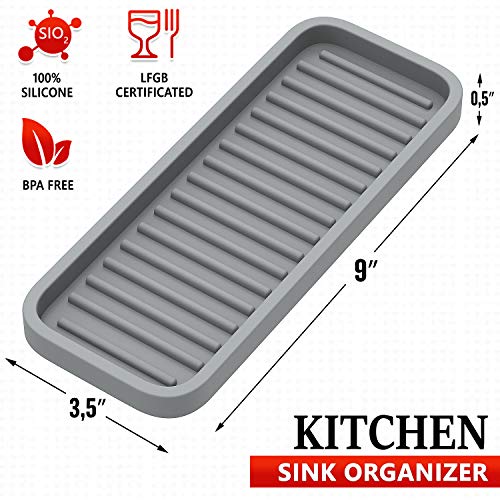 Gray Silicone Kitchen Sink Caddy & Sponge Holder - 2 Pack, Bathroom & Kitchen Organizer
