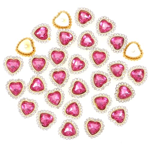 10mm Heart Sew-On Glass Rhinestones - 30PCS Rose Red Gems