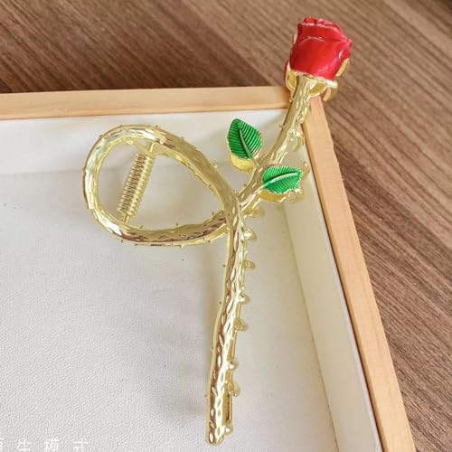 Red Metal Rose Hair Claw Clip Large Non-Slip Shark Barrette