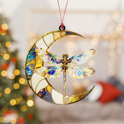 Dragonfly Moon Ornament - Elegant Suncatcher Gift for Women