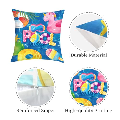 Joymaison 18x18 Velvet Throw Pillow Covers - Summer Pool Party Set of 4