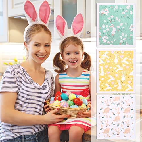 Easter Dish Cloths Set - 6 Reusable Kitchen Towels with Bunny & Egg Designs