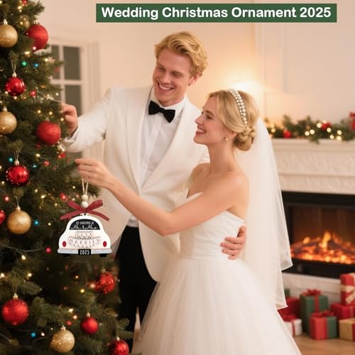 2025 First Anniversary Wedding Ornament - Rustic Wooden Decor