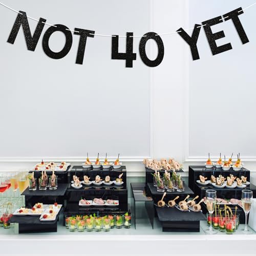 Not 40 Yet Banner - Black Glitter 39th Birthday Party Decor