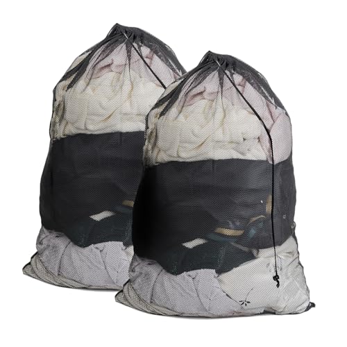 Heavy Duty Mesh Laundry Bags - 2 Pack, 24x35 Inches for Travel & College