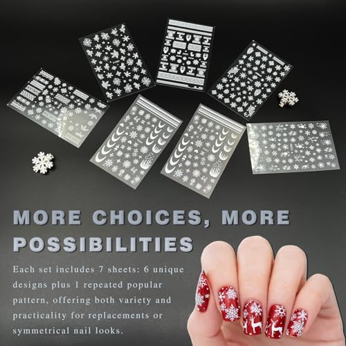 Christmas Snowflake Nail Stickers Set – 7 Sheets Winter Decals