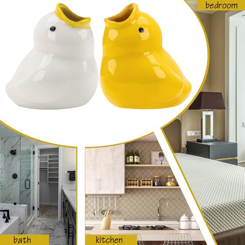 Ceramic Duck Toothbrush Holder Set - Cute Vanity Organizer (Yellow & White)