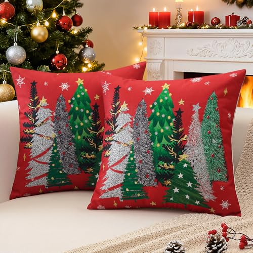 OTOSTAR Red Christmas Throw Pillow Covers 18x18 Inch Set of 2 Holiday Decor